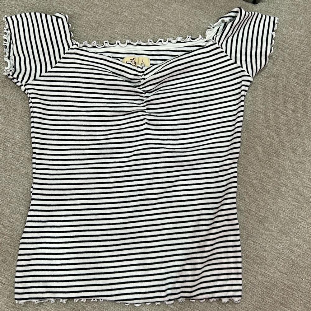 Black and white stripe ruffle shirt